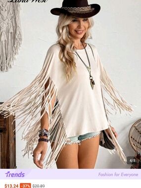 Fringed Short Sleeve Tee - Cream